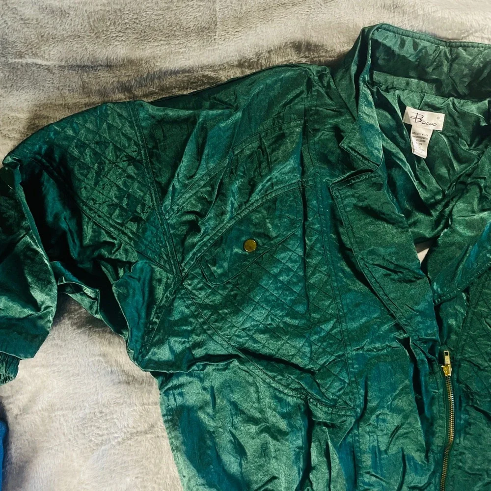 Vintage quilted bomber‎ jacket emerald green 80s 90s cropped nylon L